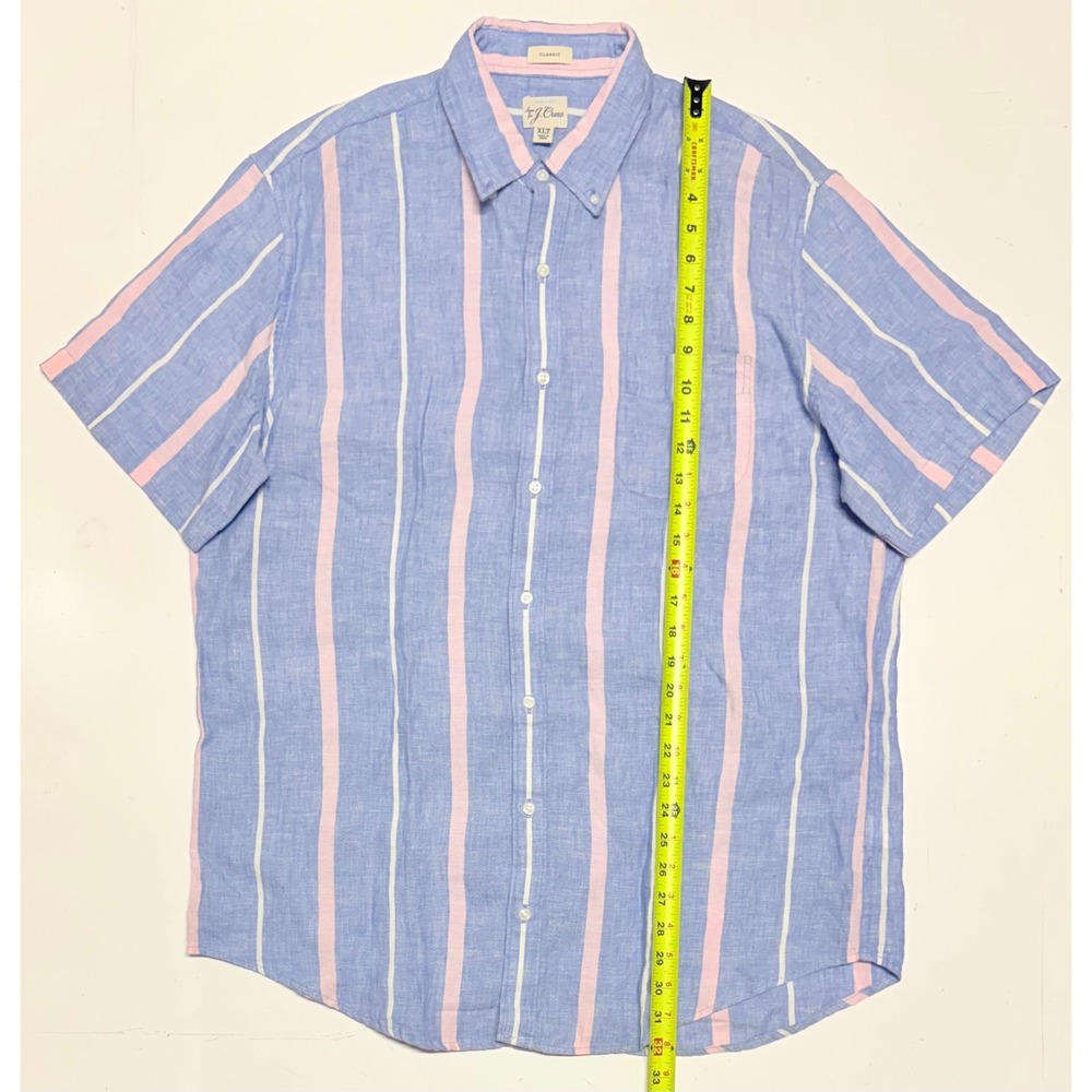 J.Crew Baird McNutt Irish Linen Shirt Mens XLT Blue Pink Stripe Short Sleeve NEW